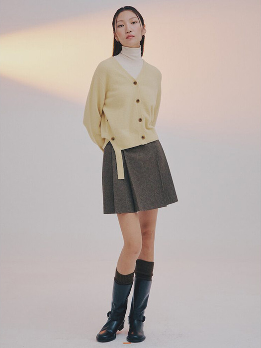 Button Point Pleats Mini Skirt  Brown (KE3927M01D)