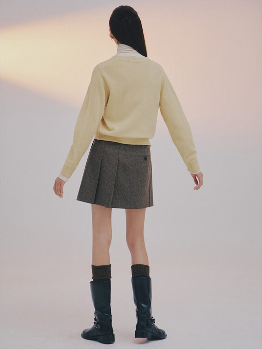 Button Point Pleats Mini Skirt  Brown (KE3927M01D)