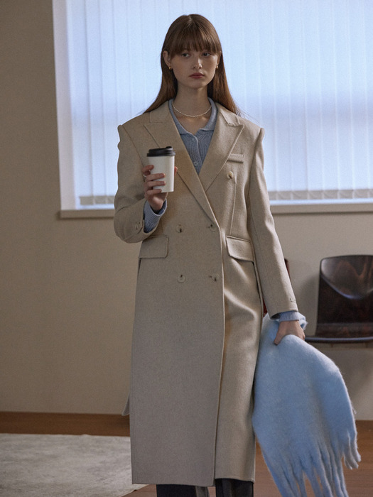 Handmade fit double wool coat - ivory