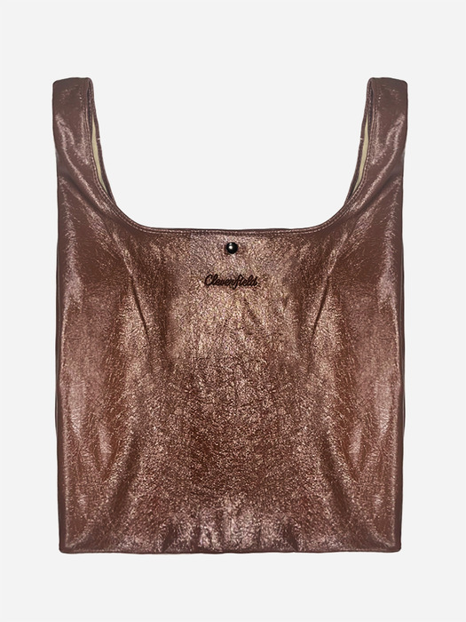 Vegan leather embroidered logo tote bag_BROWN
