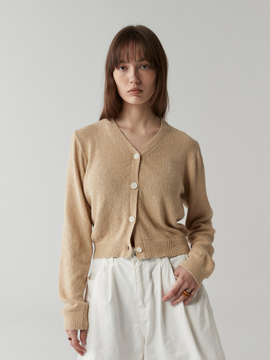 boockle embroidered cardigan - deepbeige