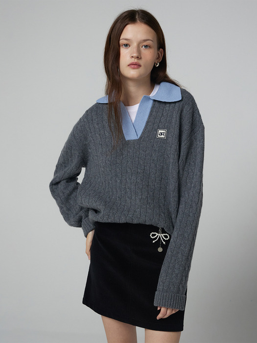 Cable collar knit_dark gray