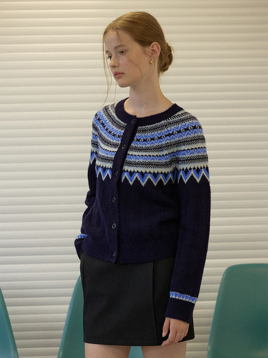 Nordic alpaca vintage cardigan (Navy)