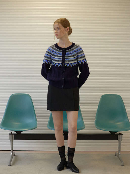 Nordic alpaca vintage cardigan (Navy)