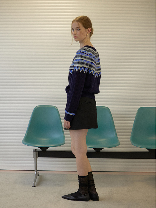 Nordic alpaca vintage cardigan (Navy)