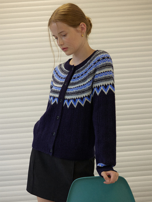 Nordic alpaca vintage cardigan (Navy)