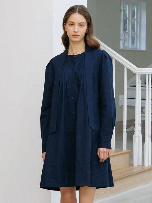 Scarf Tie Midi Dress_Dark Navy