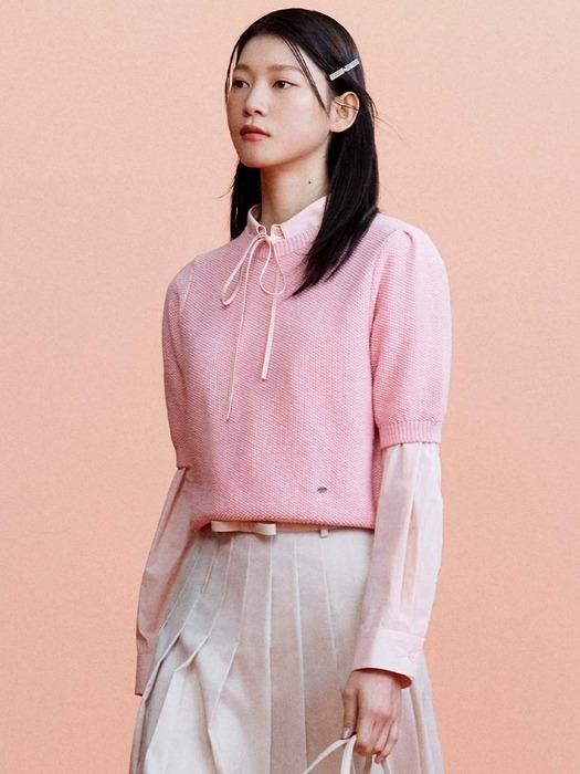 Bemuse half knit top - Pink