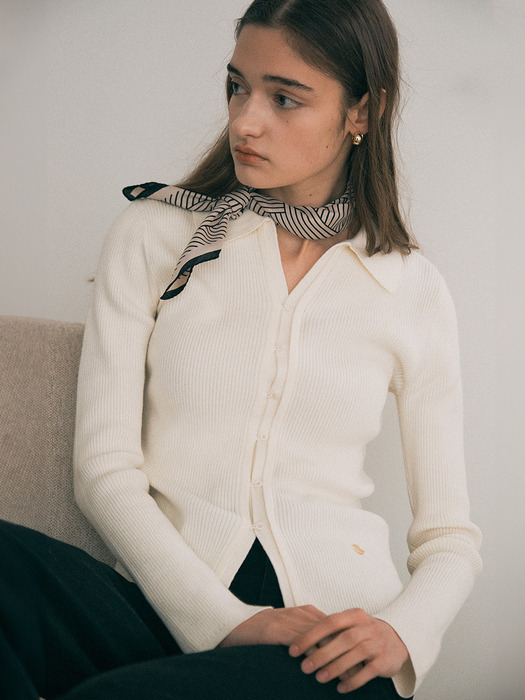 COLLAR RIBBED CARDIGAN IVORY