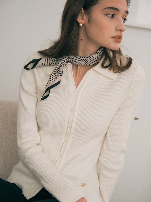 COLLAR RIBBED CARDIGAN IVORY