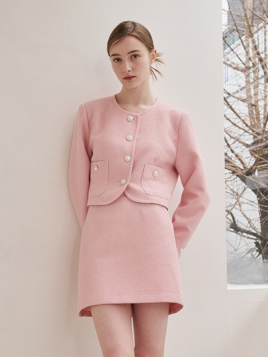 A Line Tweed Skirt - Pink