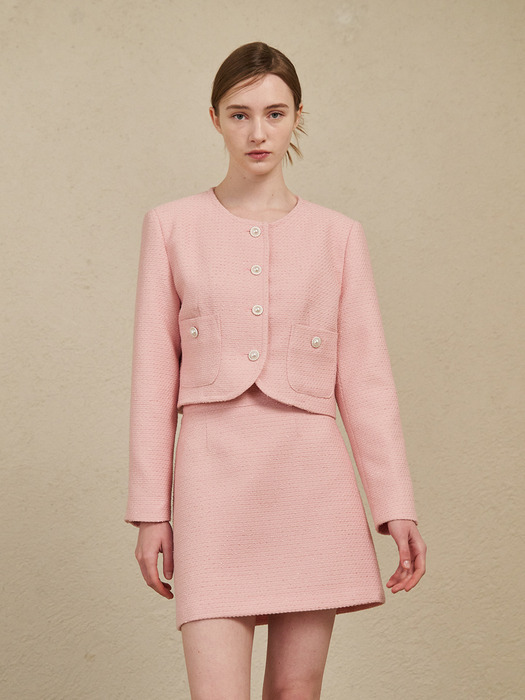 A Line Tweed Skirt - Pink