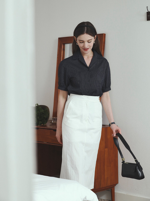 [ISABEL] Bending slit cotton skirt_white