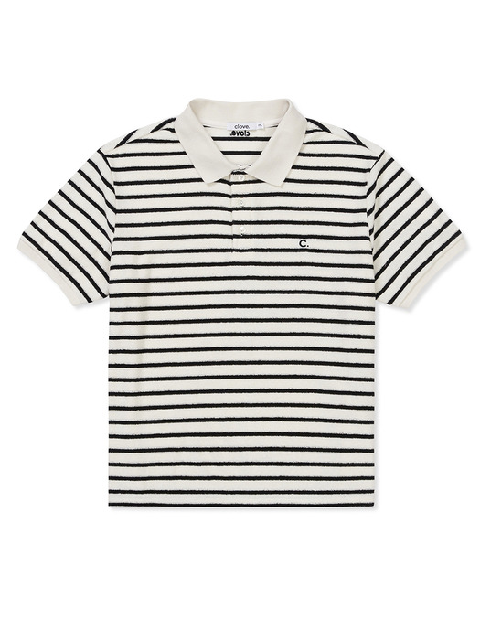 [24SS clove] Soft Stripe Terry Polo Shirt (Black)