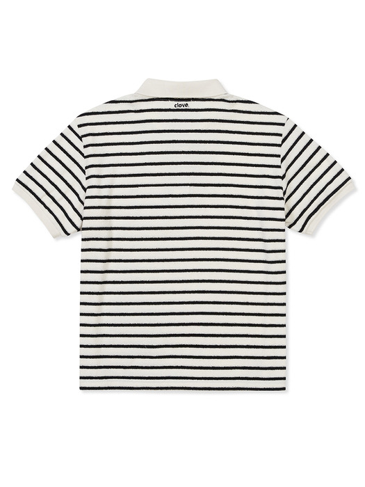 [24SS clove] Soft Stripe Terry Polo Shirt (Black)