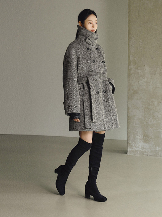 HERRINGBONE WOOL HALF COAT 6차