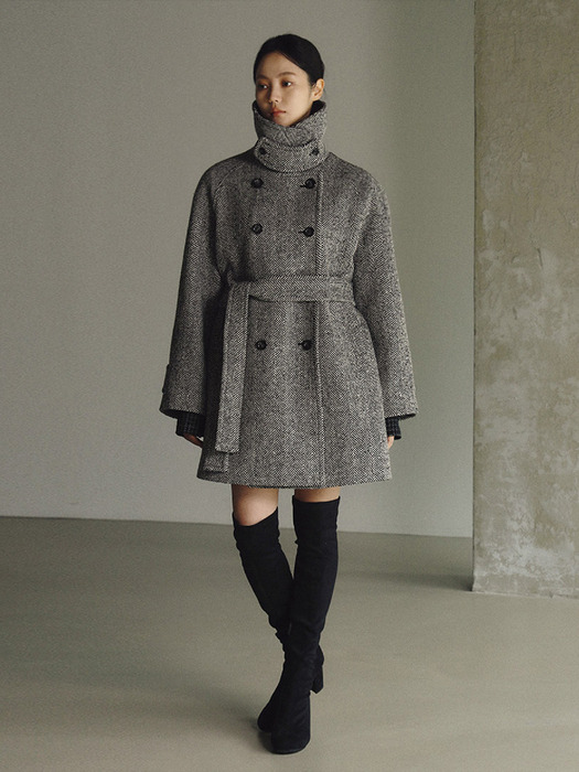 HERRINGBONE WOOL HALF COAT 6차