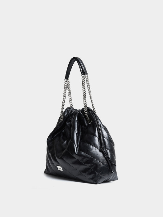 CH. SIDE TRAWSTRING BAG, BLACK QUILTING