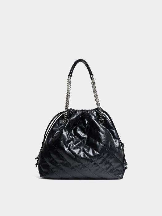 CH. SIDE TRAWSTRING BAG, BLACK QUILTING