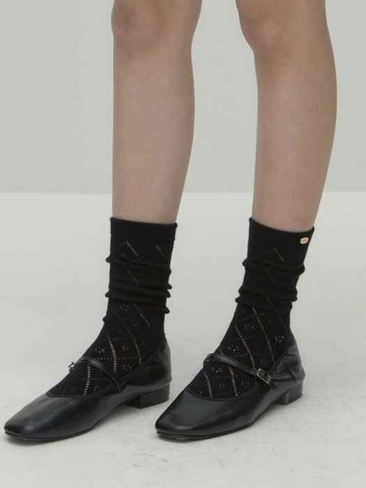 lace argyle socks - black
