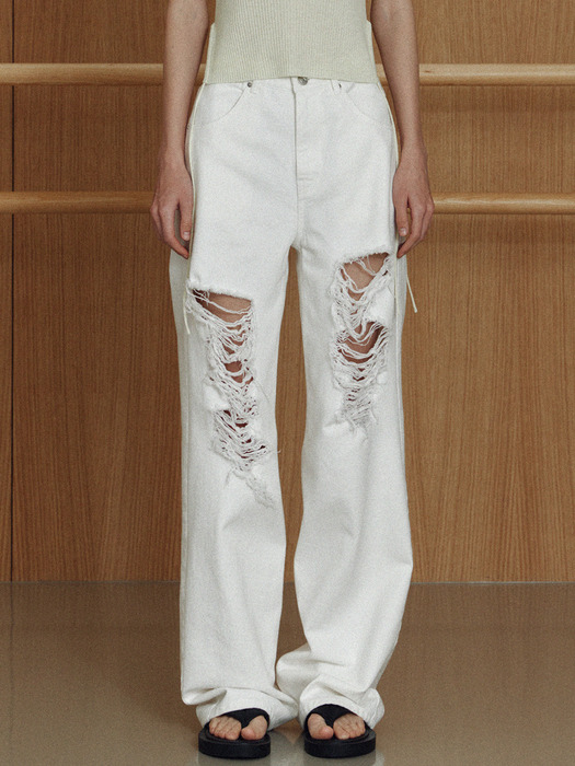 white destroyed denim pants (white)