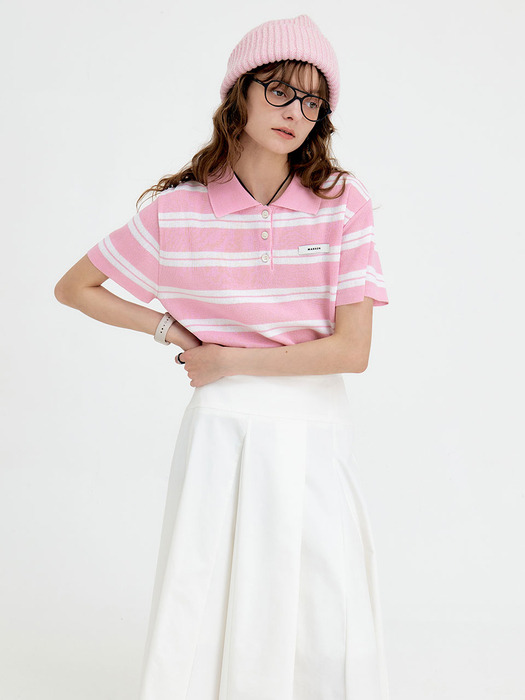 24 Summer_ Pink Stripe Polo Knit