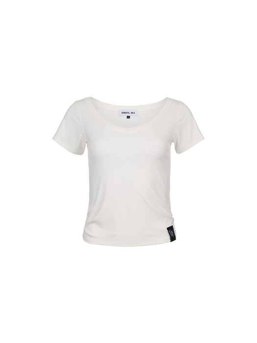 브이넥 셔링 하프 티셔츠 [WHITE] / WBD2L01527