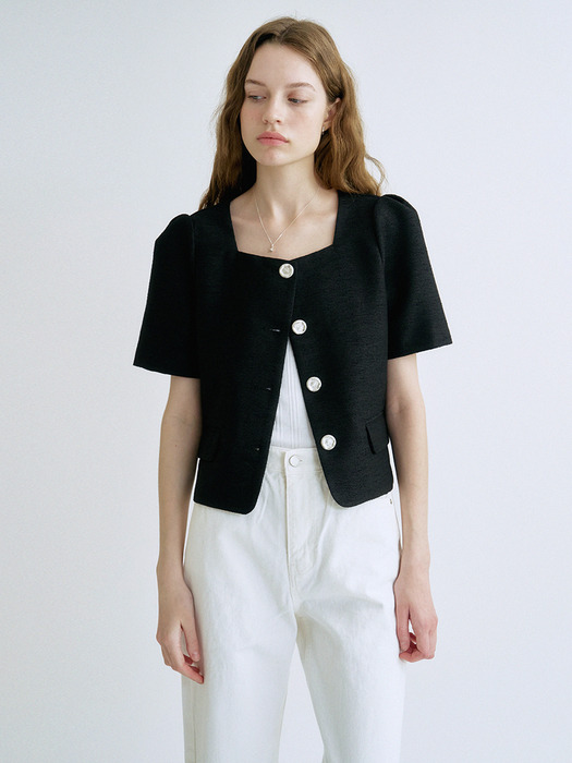 S Square Summer Tweed Jacket_Black