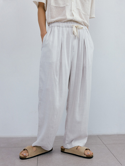 Pleats linen deep tuck pants (silver gray)