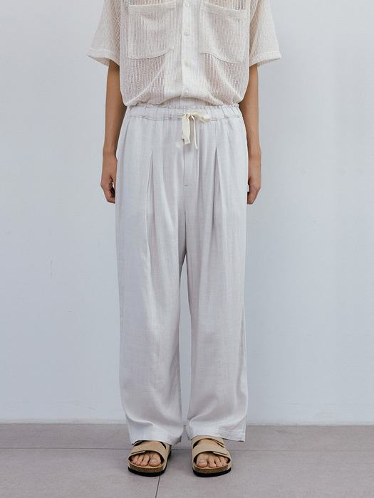 Pleats linen deep tuck pants (silver gray)