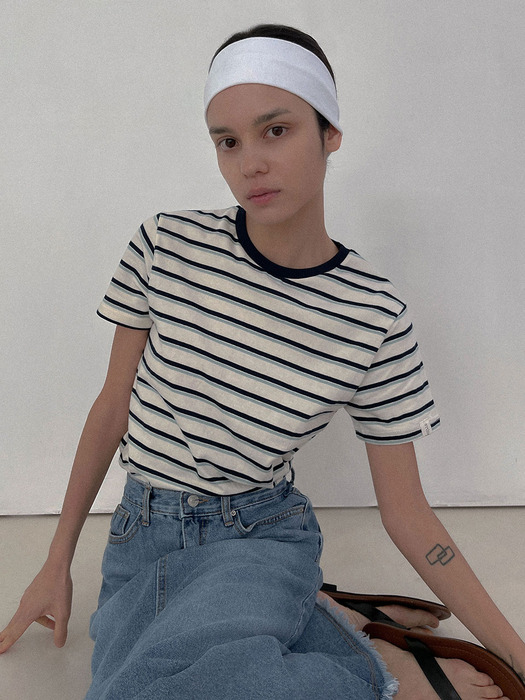 [24 SUMMER][SALT Label] RAINA STRIPE T-SHIRT_NAVY