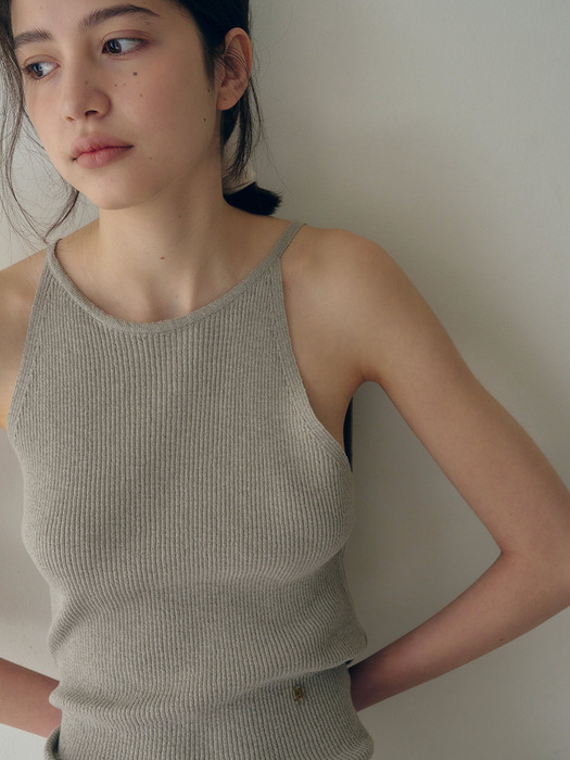 HALTER KNIT TOP_KHAKI GREY