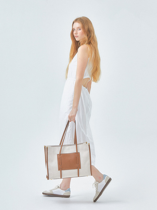 SQUARE CANVAS BAG, BEIGE