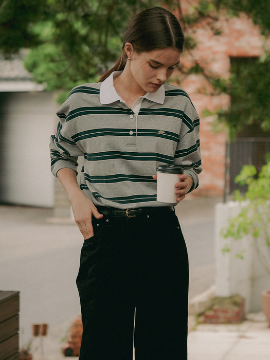 Cotton stripe base collar polo t-shirt_Gray