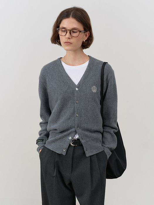 UNISEX ESSENTIAL LOGO KNIT CARDIGAN MELANGE GREY_UDSW4C102CG