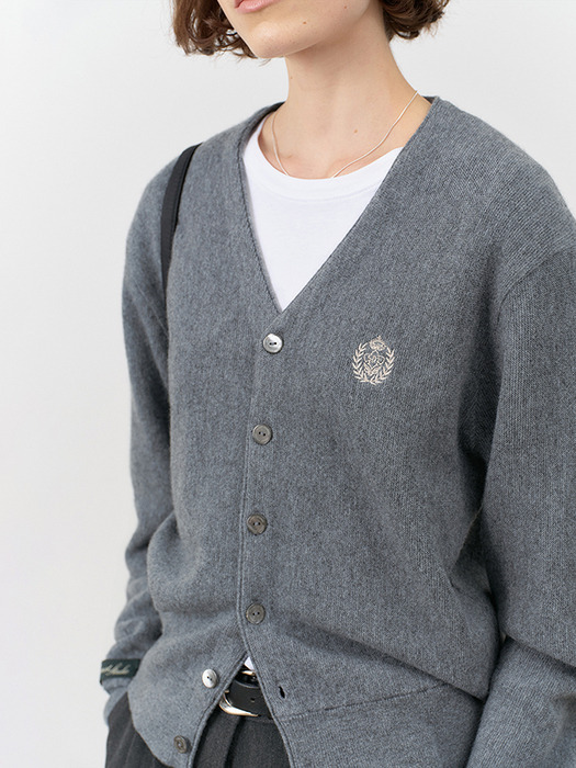 UNISEX ESSENTIAL LOGO KNIT CARDIGAN MELANGE GREY_UDSW4C102CG