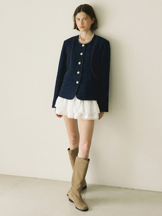 WOOL BOUCLE COAT - NAVY