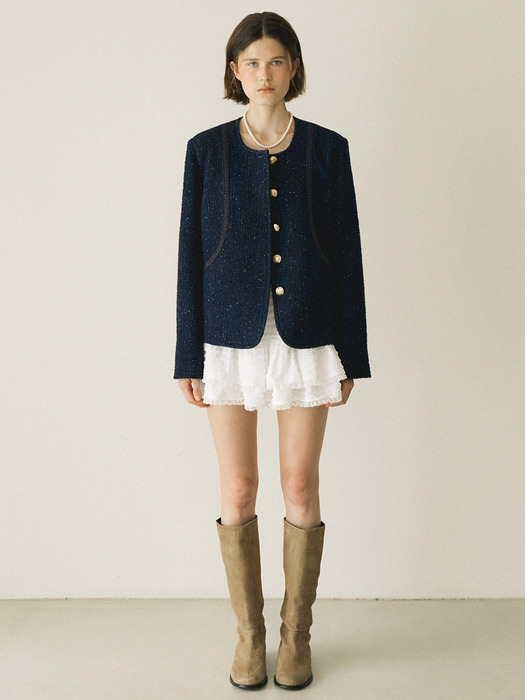 WOOL BOUCLE COAT - NAVY