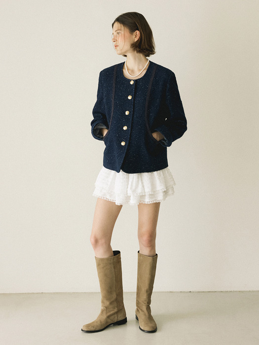 WOOL BOUCLE COAT - NAVY