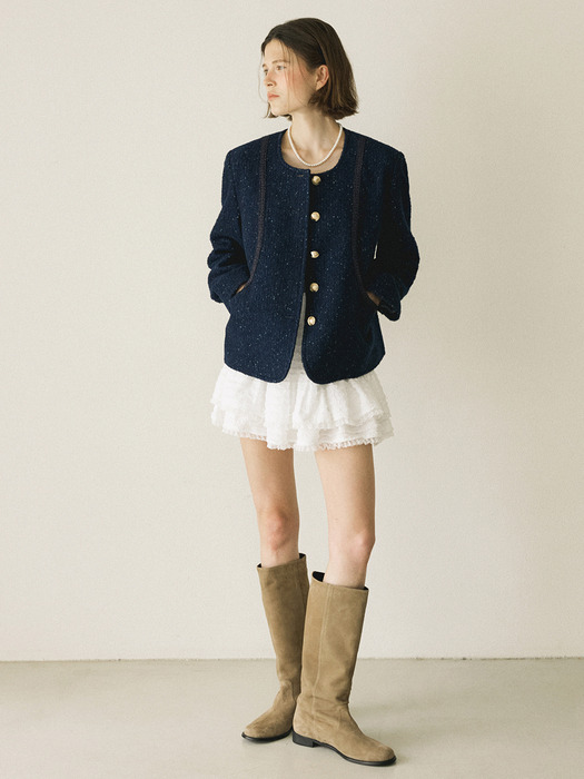 WOOL BOUCLE COAT - NAVY