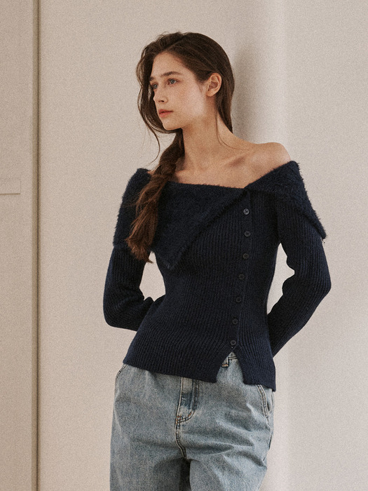 mix unbalanced off cardigan-navy