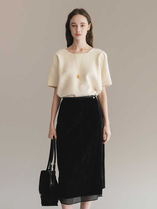 F Wrinkle Velvet Layered Skirt_Black