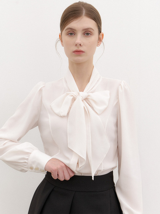 Ribbon-tie Blouse(LL) / Ivory(5color)