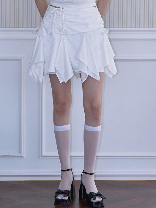 Strap Shirring Mini Skirt [White]