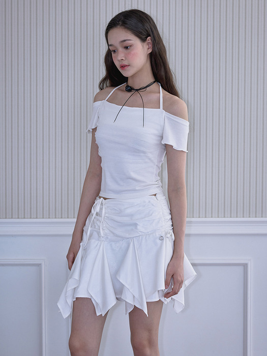 Strap Shirring Mini Skirt [White]