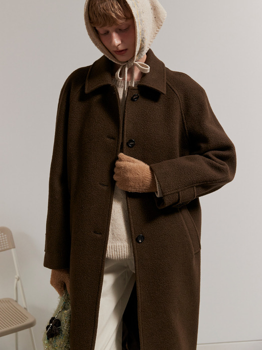 CASHMERE WOOL BLENDED SINGLE COAT_BROWN