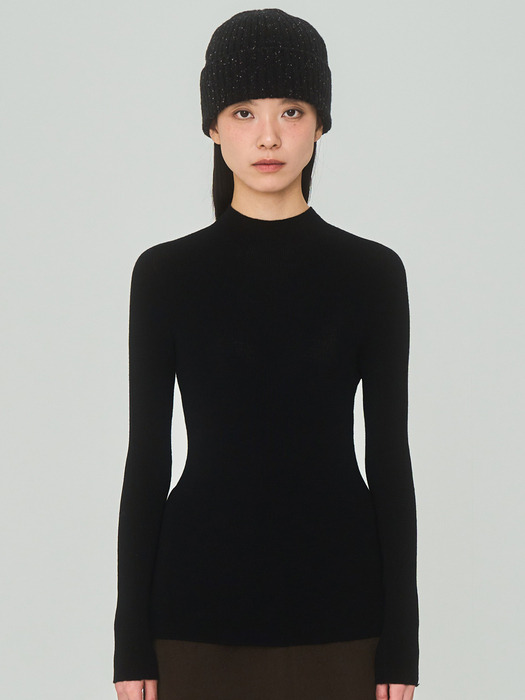 Half Turtleneck Ribbed Black Knit