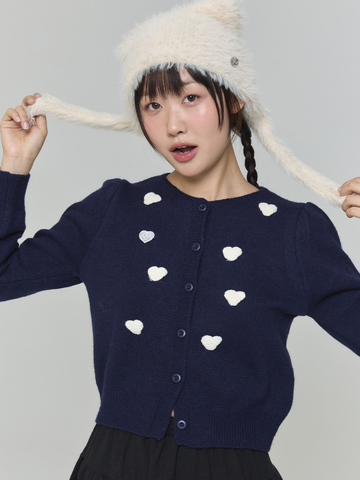 [박나래 PICK/7차 리오더] WAPPEN HEART CARDIGAN - NAVY