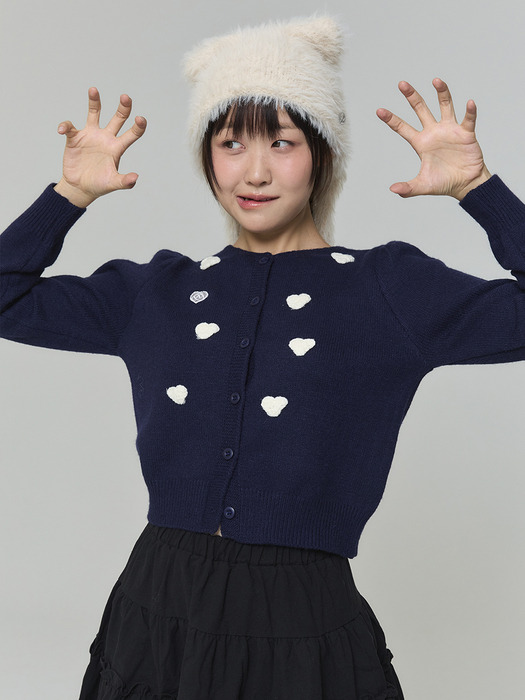 [박나래 PICK] WAPPEN HEART CARDIGAN - NAVY