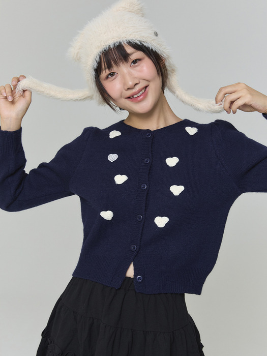 [박나래 PICK/7차 리오더] WAPPEN HEART CARDIGAN - NAVY